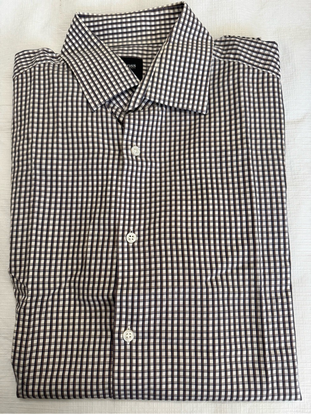 Boss Black and White Check Dress Shirt 15.5